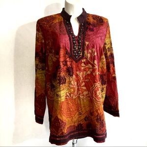 LIZ & ME BoHo Tunic Printed Pullover Blouse